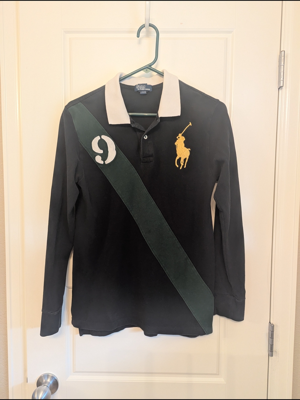 Polo by Ralph Lauren Kids Long-Sleeve Rugby Shirt – Black with Green Sash